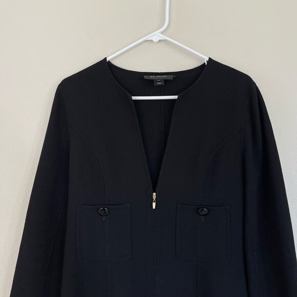 ST. JOHN Black Crepe Wool V-Neck Zip Jacket (Size 6) - Picture 3 of 8